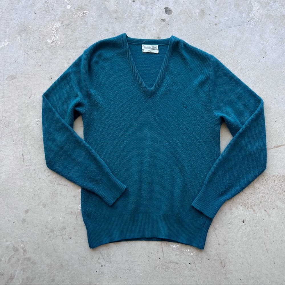Vintage Teal Christian Dior V Neck Sweater